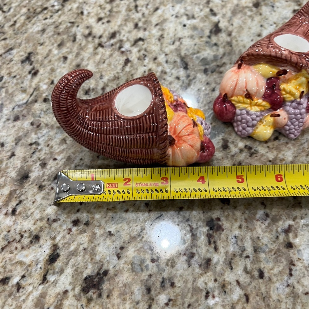 American Greetings Cornucopia Taper Candle Holders Set of 2 Thanksgiving Harvest - Picture 3 of 6